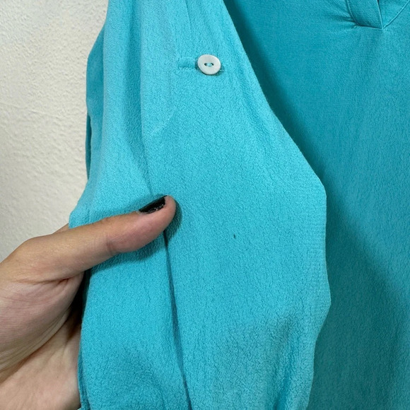 Soft Surroundings Turquoise Asymmetric Layered Roll Tab Tunic Top - Picture 6 of 12